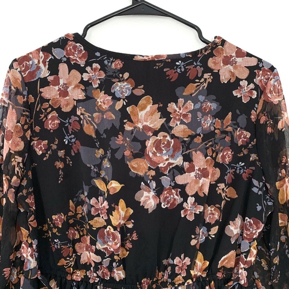 Xhilaration Black Floral Lace Up Long Sleeve Dress - Picture 6 of 8